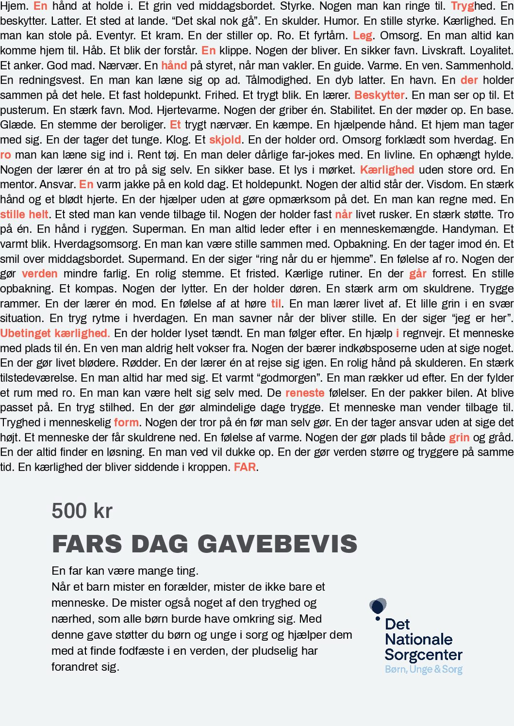 Fars dag gavebevis m. tekst, donation 500 kr.